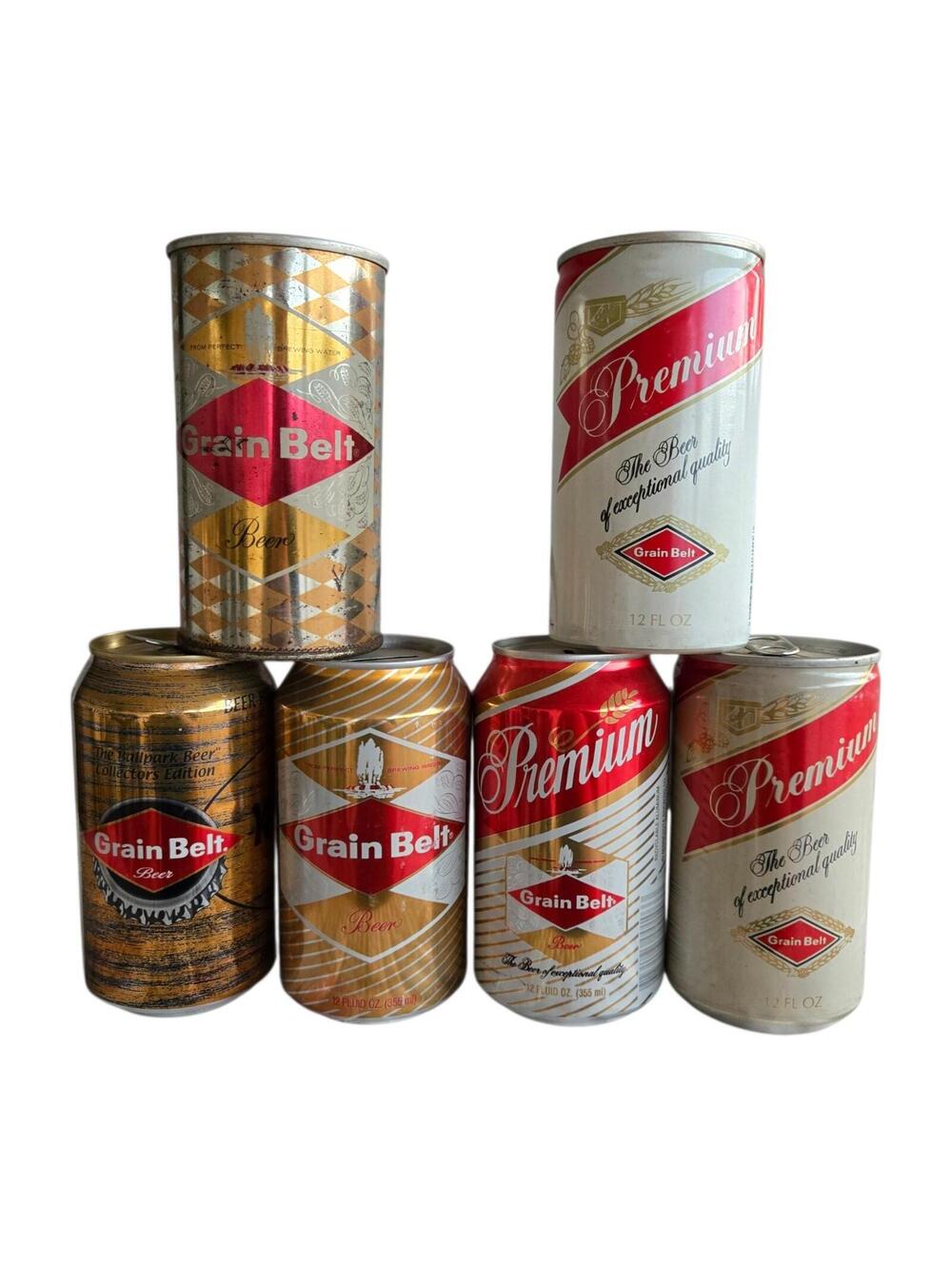 Vintage Grain Belt Beer Pull Tab Cans Lot Of 6 Includes Piggy Bank Variants